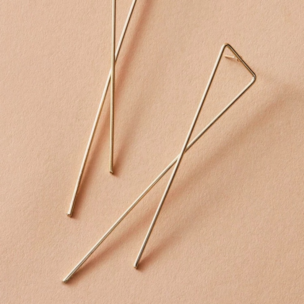 Gold Crisscross Long Bar Earrings - Picture 3 of 7